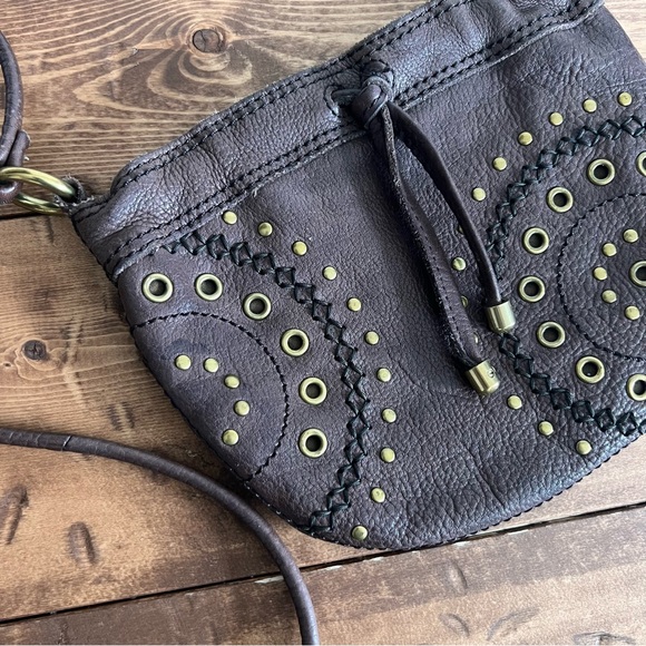 Fossil Small Brown Leather Crossbody Embellished Studded Purse Boho Festival Bag - Picture 2 of 15